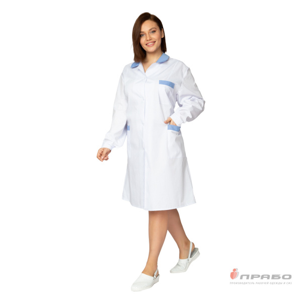 Халат рабочий женский "Технолог" белый/василёк
