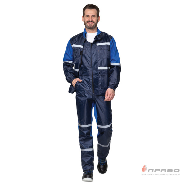 Костюм мужской "Автотехник" тёмно-синий/василёк (куртка и полукомбинезон)