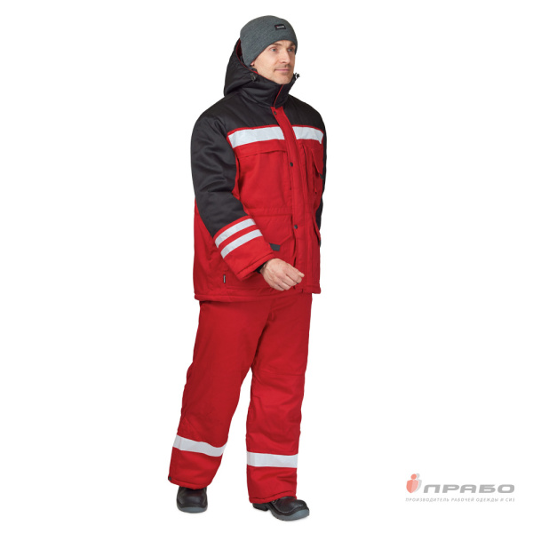 Костюм мужской утёпленный "Зима" красный/черный (куртка и брюки)