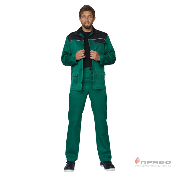 Костюм мужской "Ударник" тёмно-зелёный/чёрный