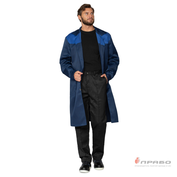 Халат рабочий мужской "Технолог" тёмно-синий/васильковый