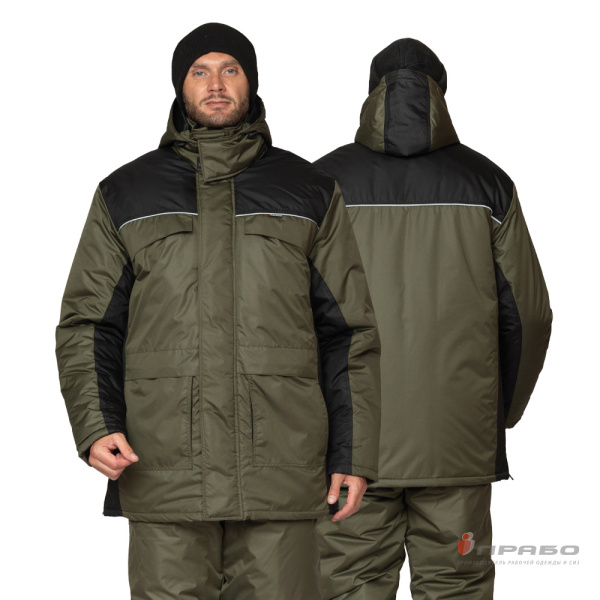 Костюм мужской утеплённый "Универсал-Т" хаки/чёрный со съёмной подстежкой